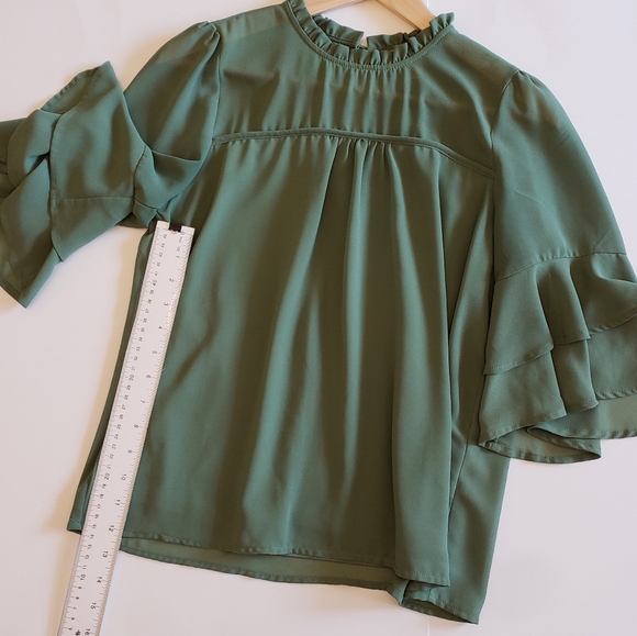 Montreau Green ruffle 3/4  sleeve Top Size M - Picture 7 of 11